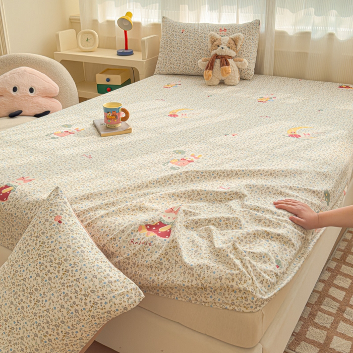 91家纺网 家纺一手货源 找家纺 洁柔家纺工厂店 2026新款A类古法糯小棉床笠礼盒款 花枝嫣然