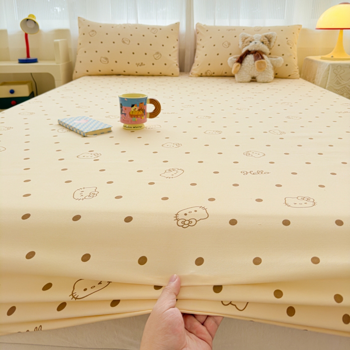 91家纺网 家纺一手货源 找家纺 洁柔家纺工厂店 2026新款A类古法糯小棉床笠礼盒款 半糖KITTY