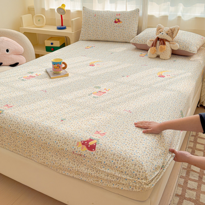 91家纺网 家纺一手货源 找家纺 洁柔家纺工厂店 2026新款A类古法糯小棉床笠礼盒款 花枝嫣然