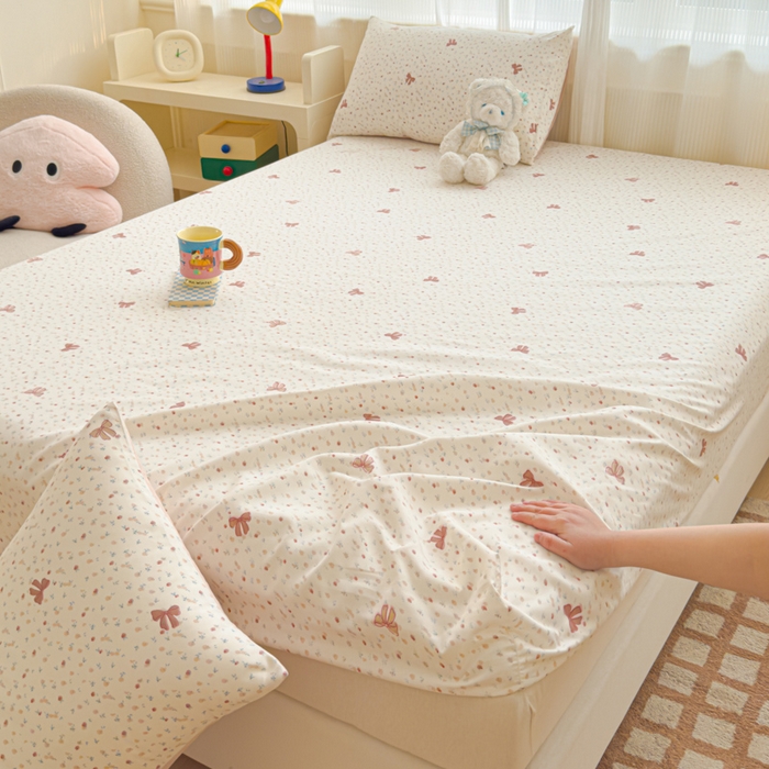 91家纺网 家纺一手货源 找家纺 洁柔家纺工厂店 2026新款A类古法糯小棉床笠礼盒款 十里蔷薇