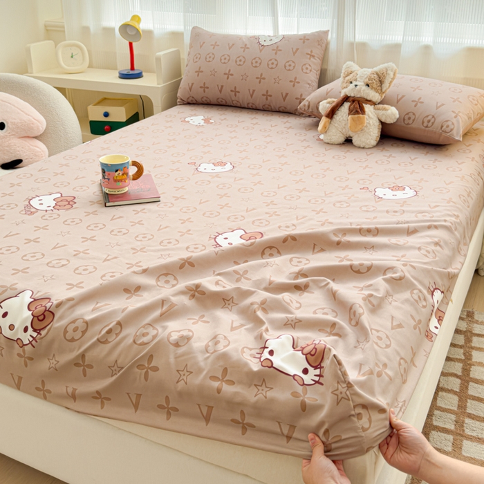 91家纺网 家纺一手货源 找家纺 洁柔家纺工厂店 2026新款A类古法糯小棉床笠礼盒款 潮牌KiTTy