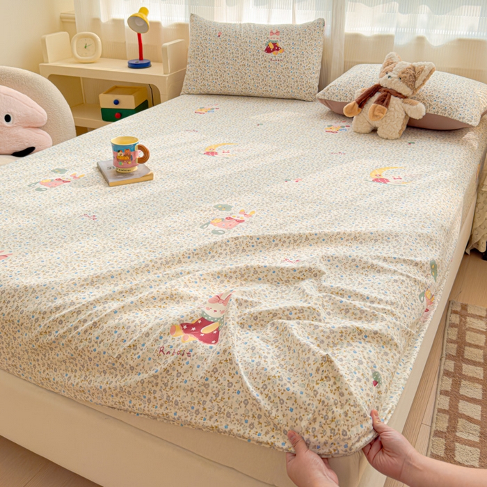 91家纺网 家纺一手货源 找家纺 洁柔家纺工厂店 2026新款A类古法糯小棉床笠礼盒款 花枝嫣然