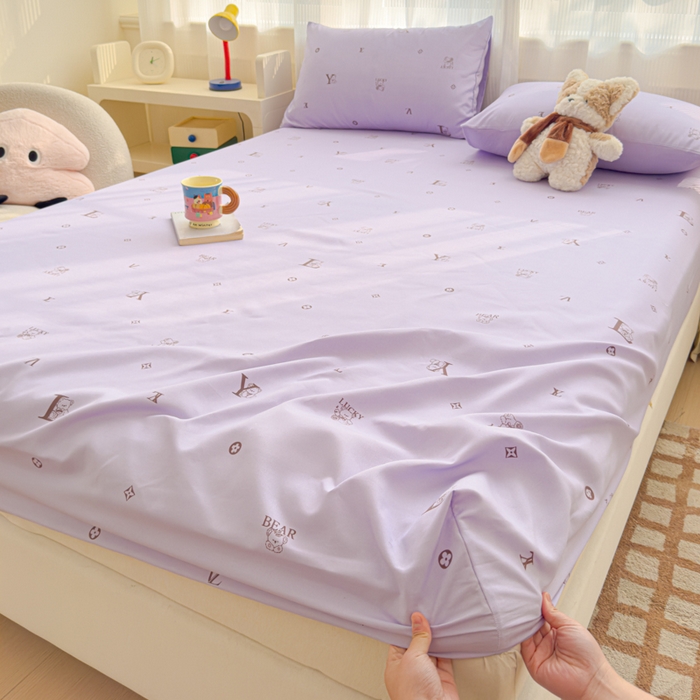 91家纺网 家纺一手货源 找家纺 洁柔家纺工厂店 2026新款A类古法糯小棉床笠礼盒款 潮牌紫韵