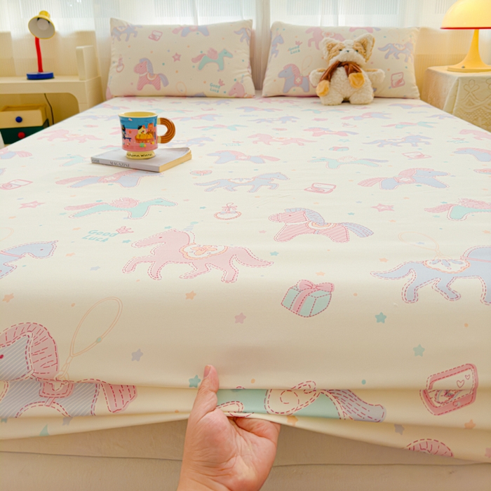 91家纺网 家纺一手货源 找家纺 洁柔家纺工厂店 2026新款A类古法糯小棉床笠礼盒款 萌马送吉