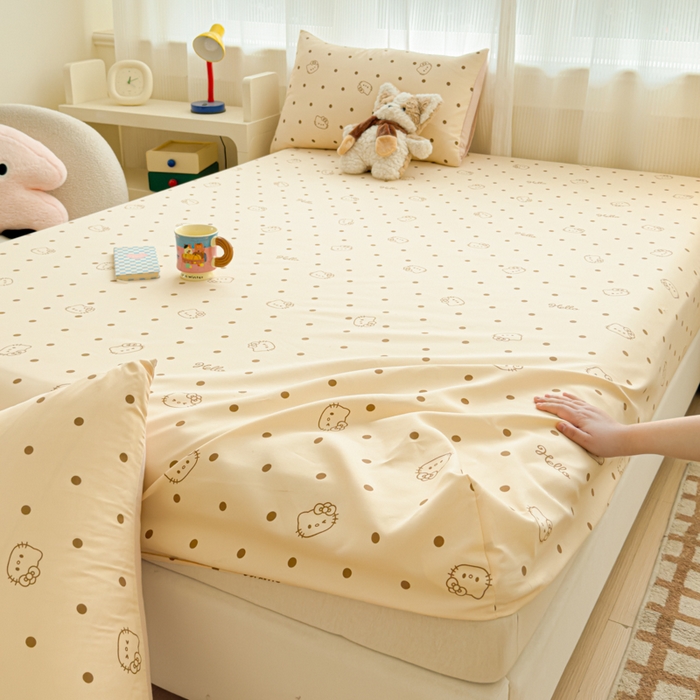 91家纺网 家纺一手货源 找家纺 洁柔家纺工厂店 2026新款A类古法糯小棉床笠礼盒款 半糖KITTY