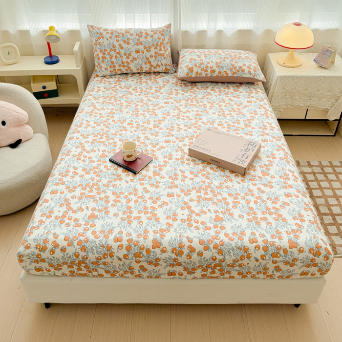 91家纺网 家纺一手货源 找家纺 洁柔家纺工厂店 2026新款A类古法糯小棉床笠礼盒款 柿柿如意