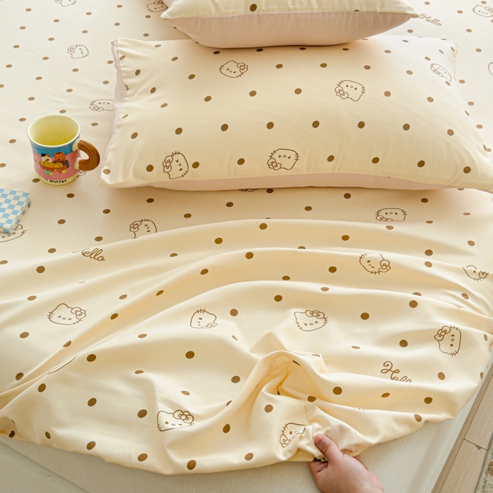 91家纺网 家纺一手货源 找家纺 洁柔家纺工厂店 2026新款A类古法糯小棉床笠礼盒款 半糖KITTY