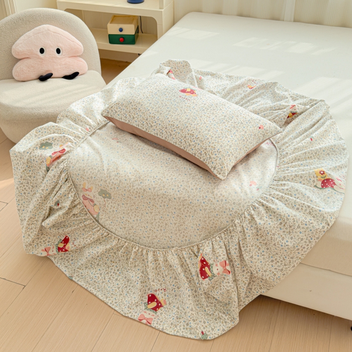 91家纺网 家纺一手货源 找家纺 洁柔家纺工厂店 2026新款A类古法糯小棉床笠礼盒款 花枝嫣然