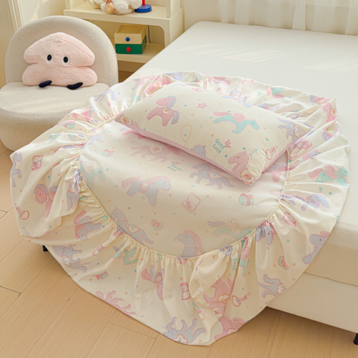 91家纺网 家纺一手货源 找家纺 洁柔家纺工厂店 2026新款A类古法糯小棉床笠礼盒款 萌马送吉