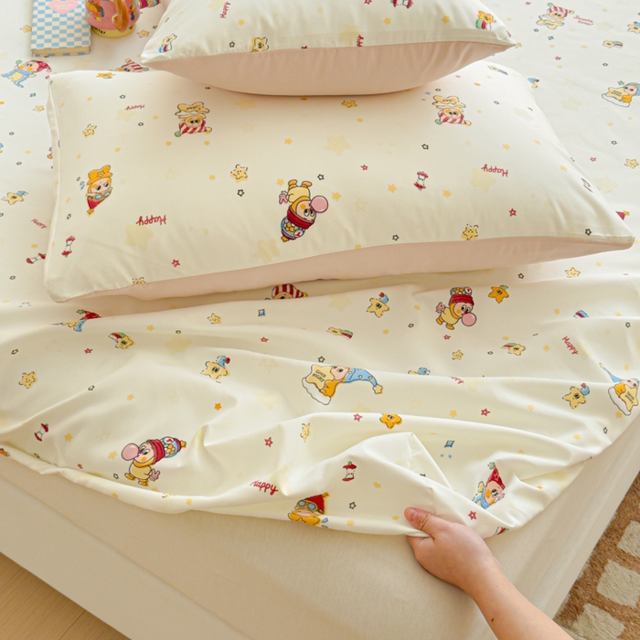 91家纺网 家纺一手货源 找家纺 洁柔家纺工厂店 2026新款A类古法糯小棉床笠礼盒款 晚安星星