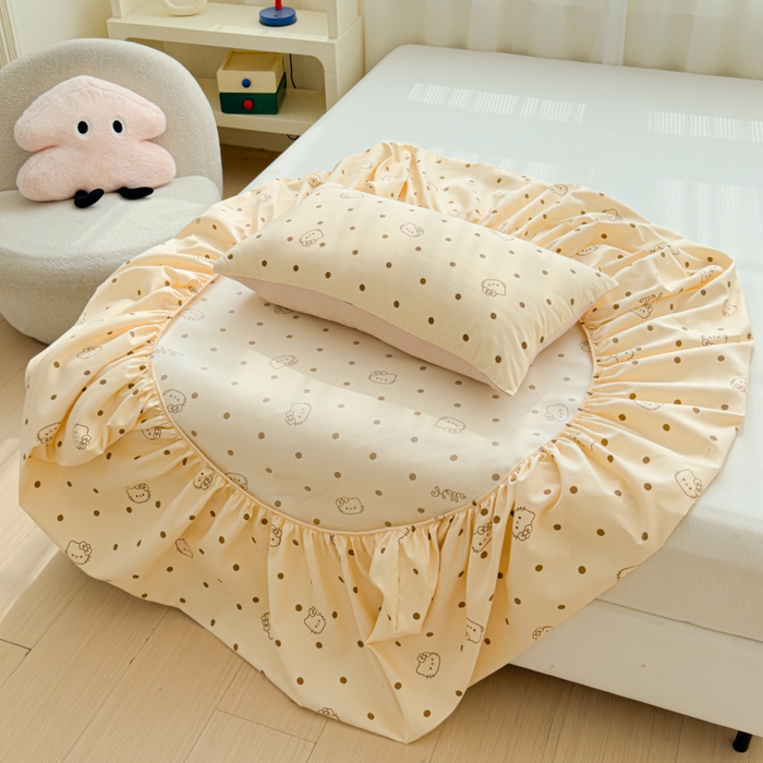 91家纺网 家纺一手货源 找家纺 洁柔家纺工厂店 2026新款A类古法糯小棉床笠礼盒款 半糖KITTY