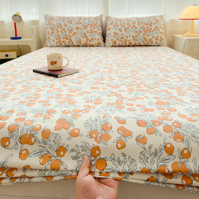 91家纺网 家纺一手货源 找家纺 洁柔家纺工厂店 2026新款A类古法糯小棉床笠礼盒款 柿柿如意