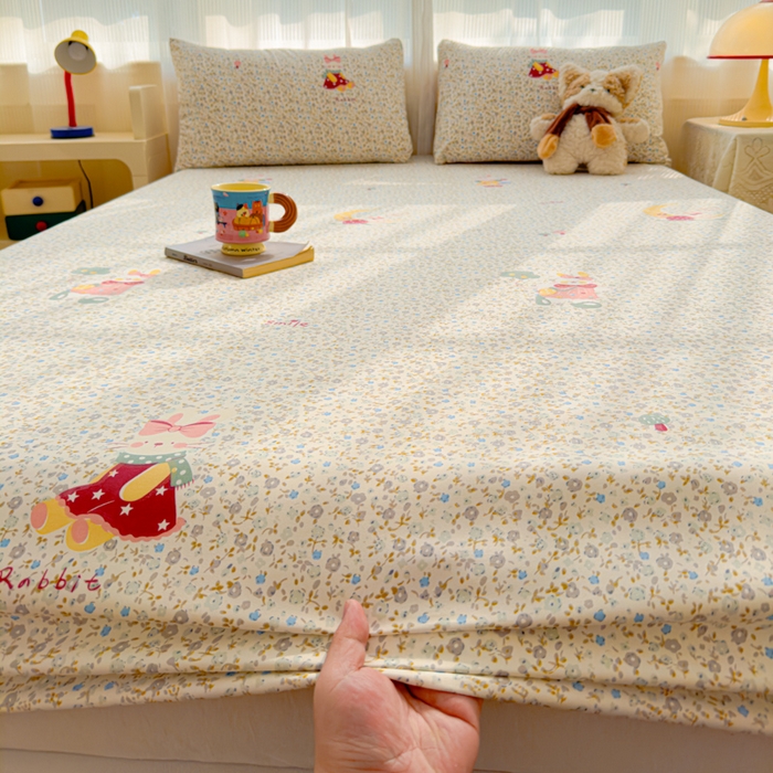 91家纺网 家纺一手货源 找家纺 洁柔家纺工厂店 2026新款A类古法糯小棉床笠礼盒款 花枝嫣然