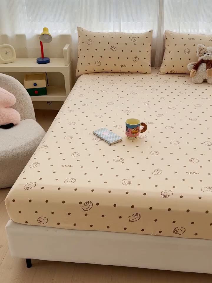 91家纺网 家纺一手货源 找家纺 洁柔家纺工厂店 2026新款A类古法糯小棉床笠礼盒款 半糖KITTY