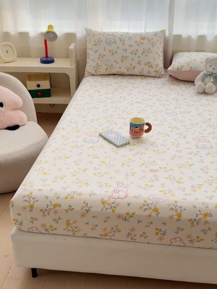 91家纺网 家纺一手货源 找家纺 洁柔家纺工厂店 2026新款A类古法糯小棉床笠礼盒款 金桂玉兔