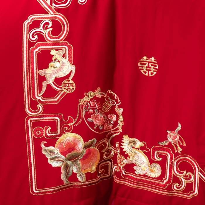 91家纺网 家纺一手货源 找家纺 慕她家纺 2026年磨毛亲肤棉婚庆四件套大红色刺绣结床上用品 龙凤传情