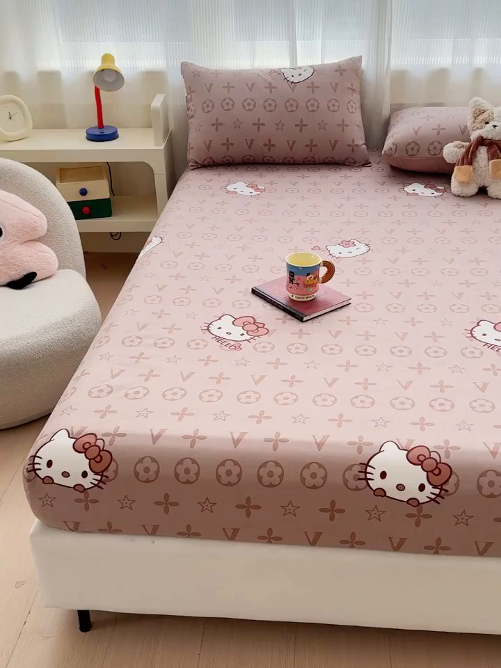 91家纺网 家纺一手货源 找家纺 洁柔家纺工厂店 2026新款A类古法糯小棉床笠礼盒款 潮牌KiTTy