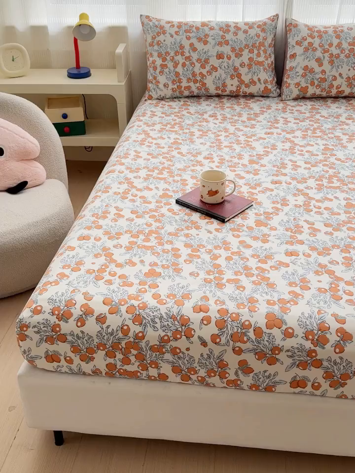 91家纺网 家纺一手货源 找家纺 洁柔家纺工厂店 2026新款A类古法糯小棉床笠礼盒款 柿柿如意