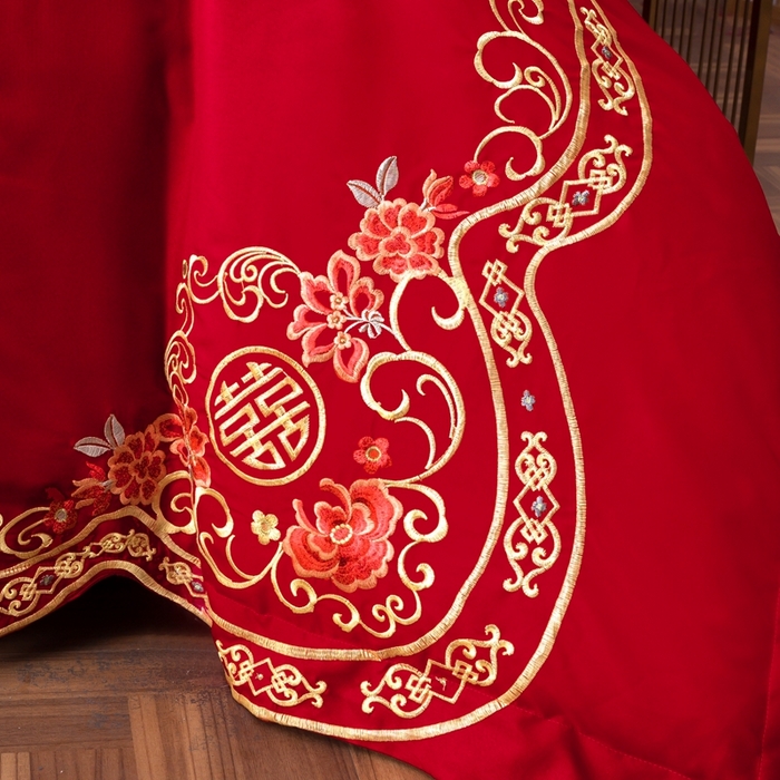 91家纺网 家纺一手货源 找家纺 慕她家纺 2026年磨毛亲肤棉婚庆四件套大红色刺绣结床上用品 盛世龙凤