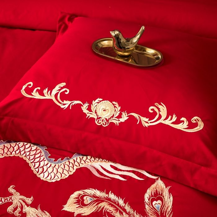 91家纺网 家纺一手货源 找家纺 慕她家纺 2026年磨毛亲肤棉婚庆四件套大红色刺绣结床上用品 盛世龙凤
