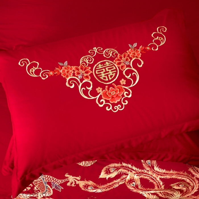 91家纺网 家纺一手货源 找家纺 慕她家纺 2026年磨毛亲肤棉婚庆四件套大红色刺绣结床上用品 盛世龙凤