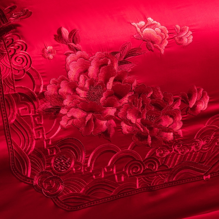 91家纺网 家纺一手货源 找家纺 （总）慕她家纺 2026年磨毛亲肤棉婚庆四件套大红色刺绣结床上用品