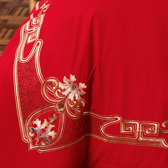 91家纺网 家纺一手货源 找家纺 慕她家纺 2026年磨毛亲肤棉婚庆四件套大红色刺绣结床上用品 幸福满园