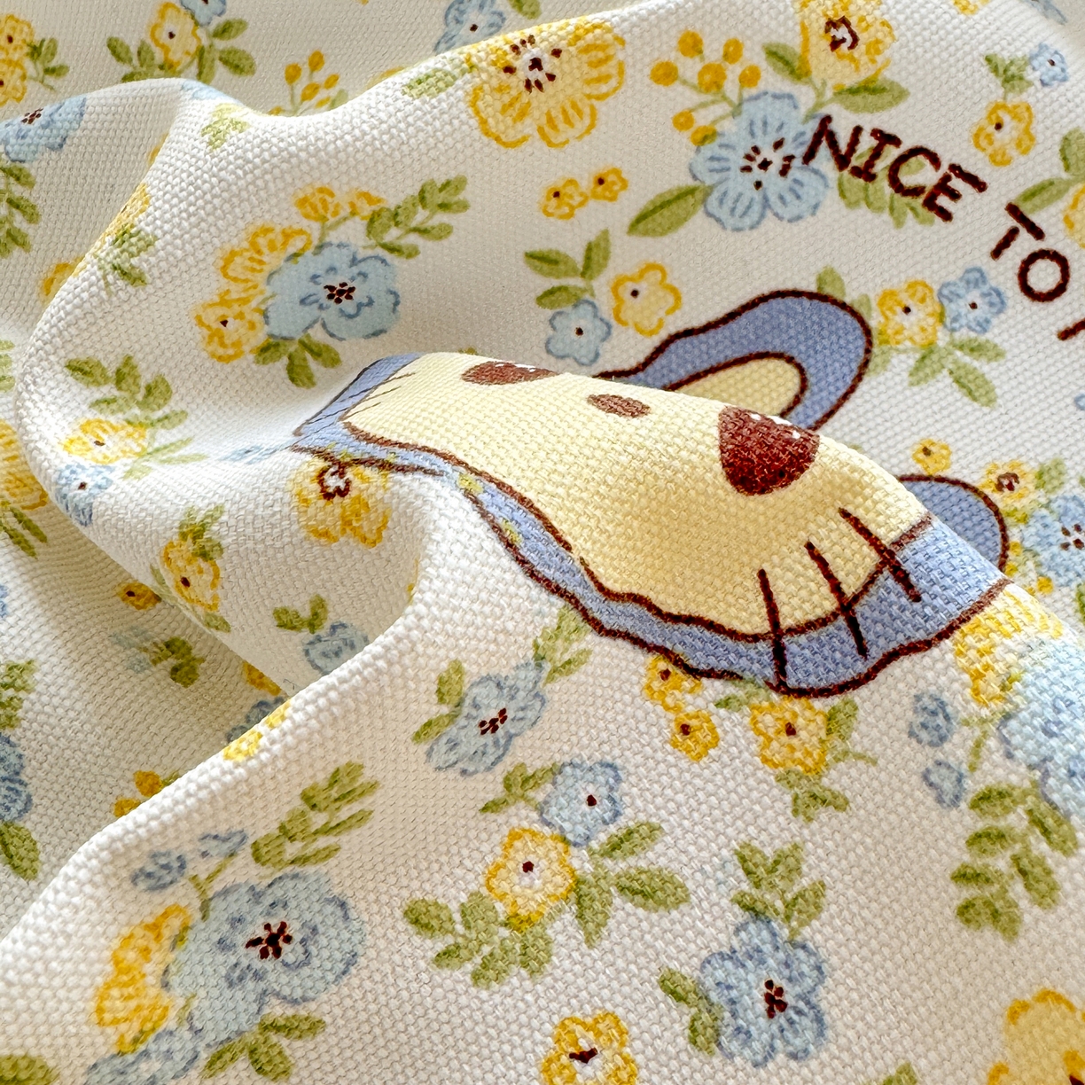 91家纺网 家纺一手货源 找家纺 康纳利 2026新款原棉老粗布透气印花床单 花丛小兔