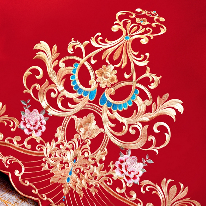 91家纺网 家纺一手货源 找家纺 慕她家纺 2026年磨毛亲肤棉婚庆四件套大红色刺绣结床上用品 盛世庄园 大红