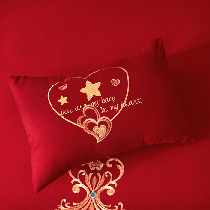 91家纺网 家纺一手货源 找家纺 慕她家纺 2026年磨毛亲肤棉婚庆四件套大红色刺绣结床上用品 盛世庄园 大红