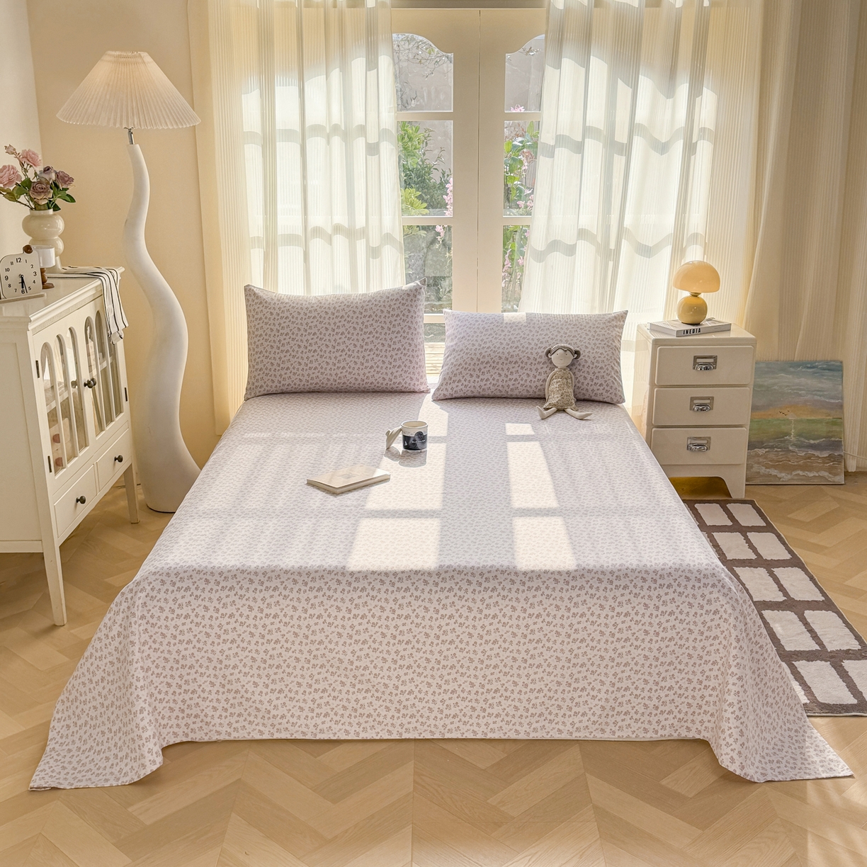 91家纺网 家纺一手货源 找家纺 康纳利 2026新款原棉老粗布透气印花床单 茶语