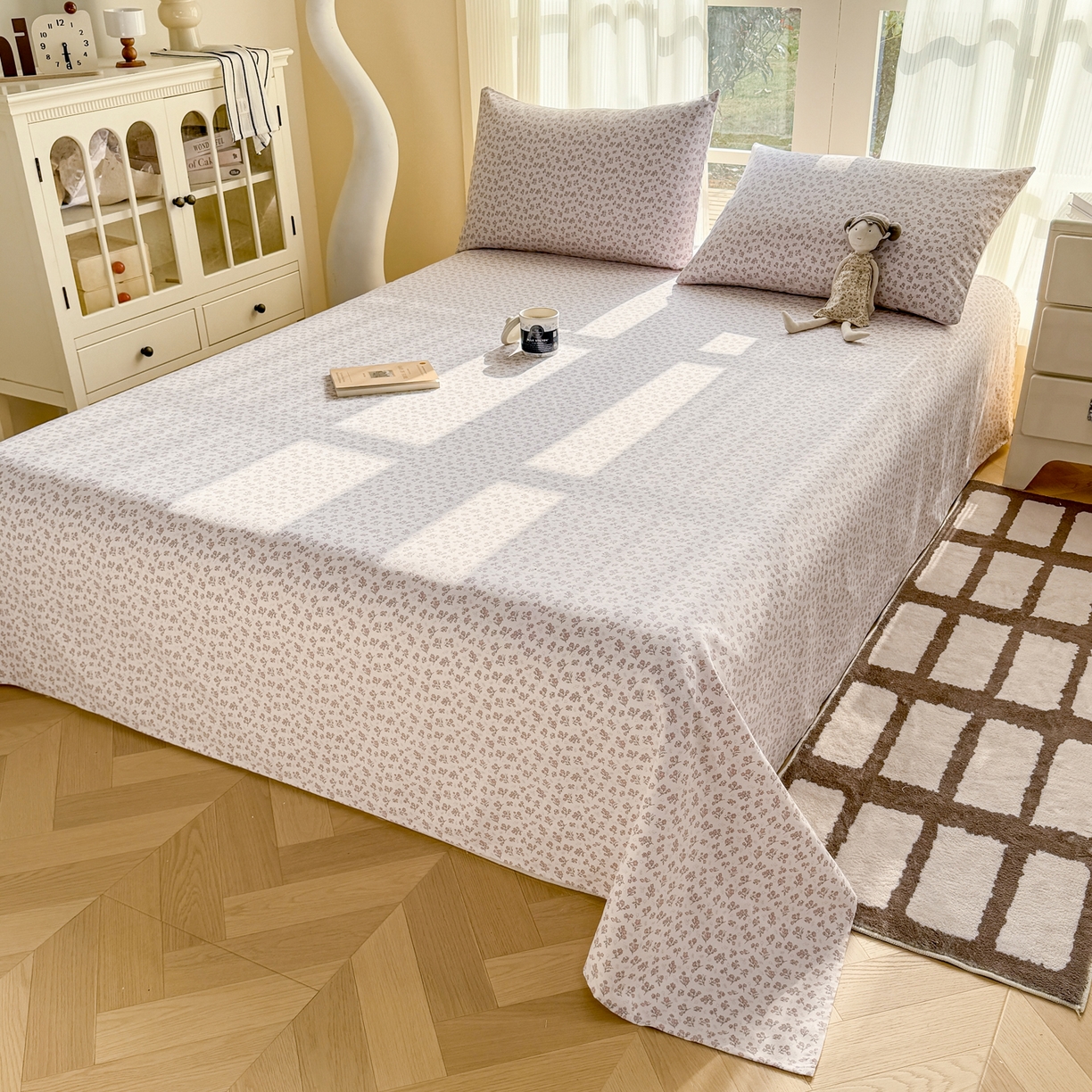 91家纺网 家纺一手货源 找家纺 康纳利 2026新款原棉老粗布透气印花床单 茶语