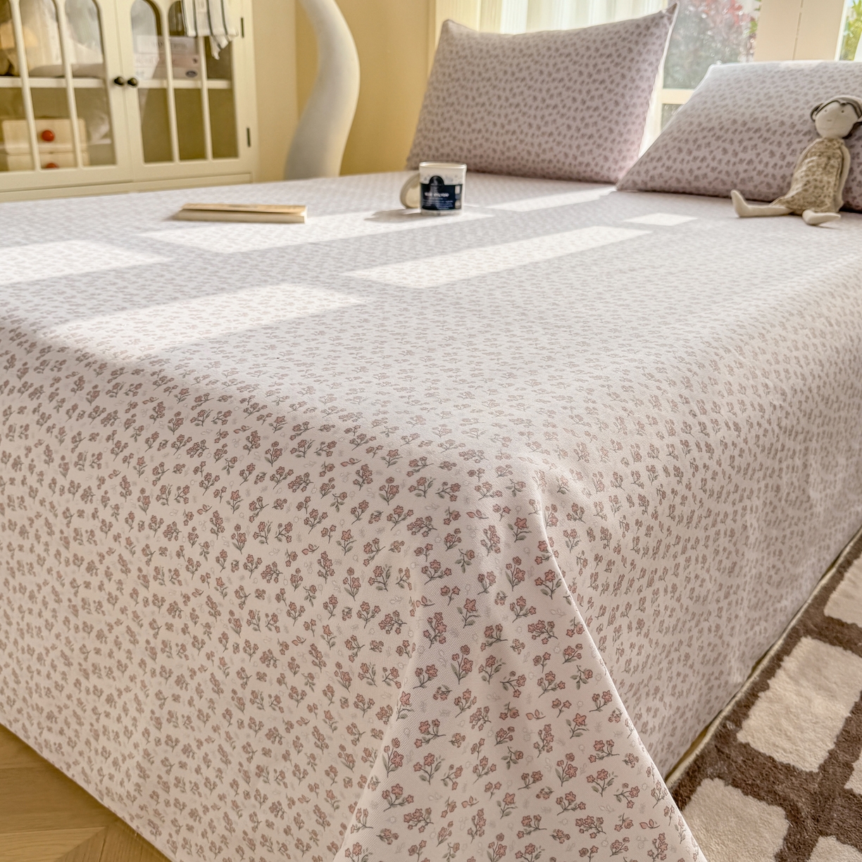 91家纺网 家纺一手货源 找家纺 康纳利 2026新款原棉老粗布透气印花床单 茶语