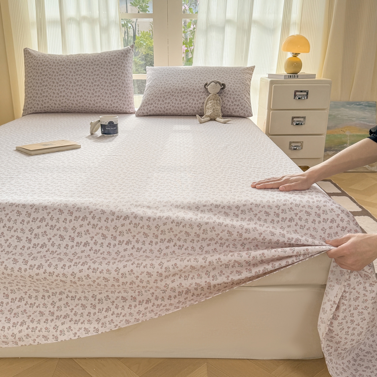 91家纺网 家纺一手货源 找家纺 康纳利 2026新款原棉老粗布透气印花床单 茶语