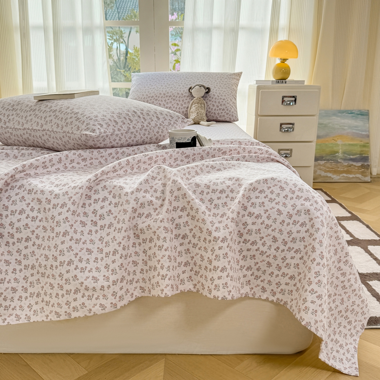 91家纺网 家纺一手货源 找家纺 康纳利 2026新款原棉老粗布透气印花床单 茶语