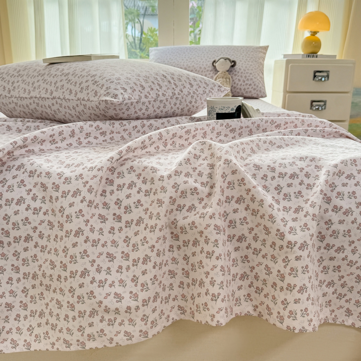 91家纺网 家纺一手货源 找家纺 康纳利 2026新款原棉老粗布透气印花床单 茶语