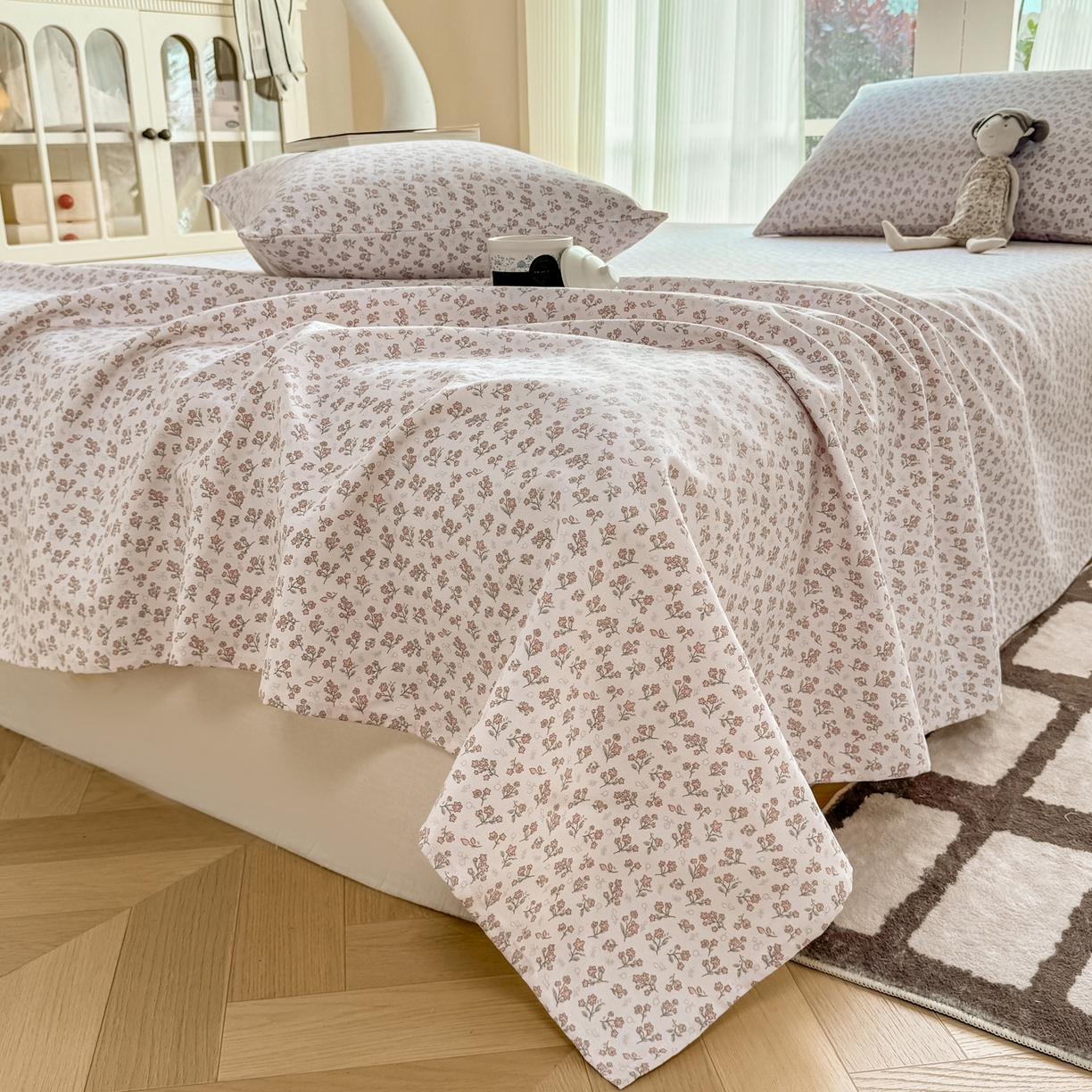 91家纺网 家纺一手货源 找家纺 康纳利 2026新款原棉老粗布透气印花床单 茶语