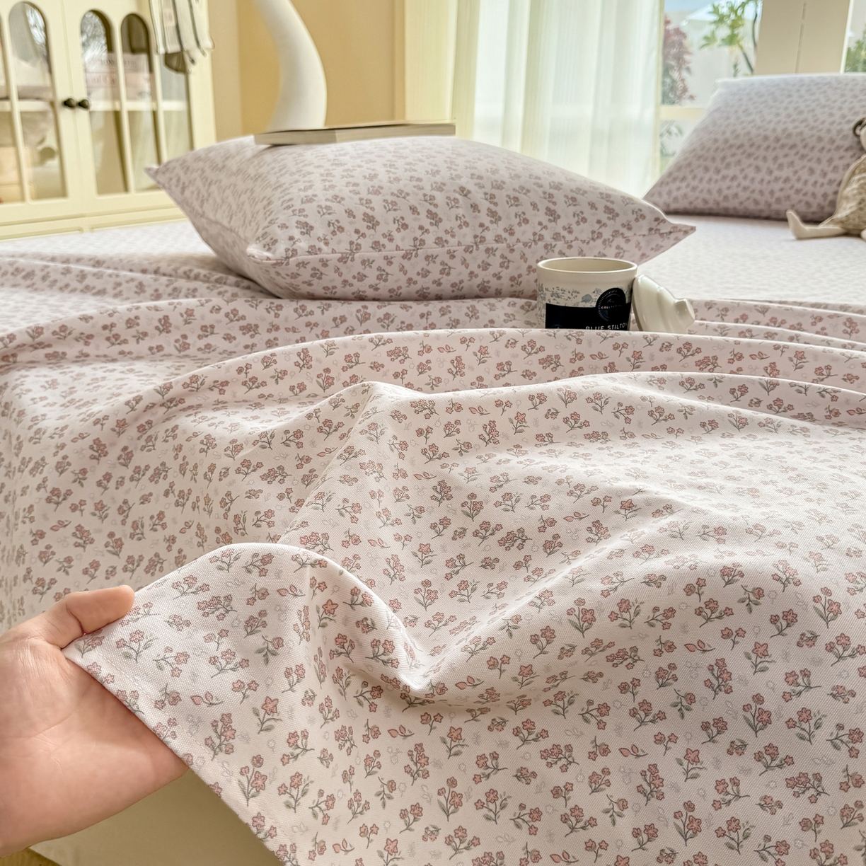 91家纺网 家纺一手货源 找家纺 康纳利 2026新款原棉老粗布透气印花床单 茶语