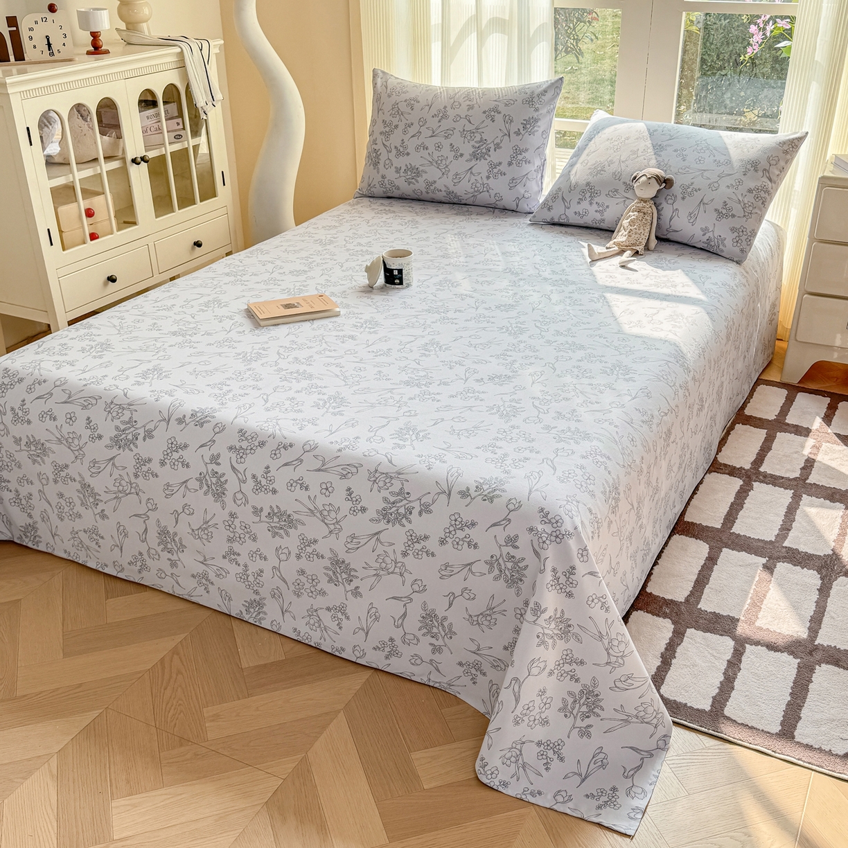 91家纺网 家纺一手货源 找家纺 康纳利 2026新款原棉老粗布透气印花床单 丛草