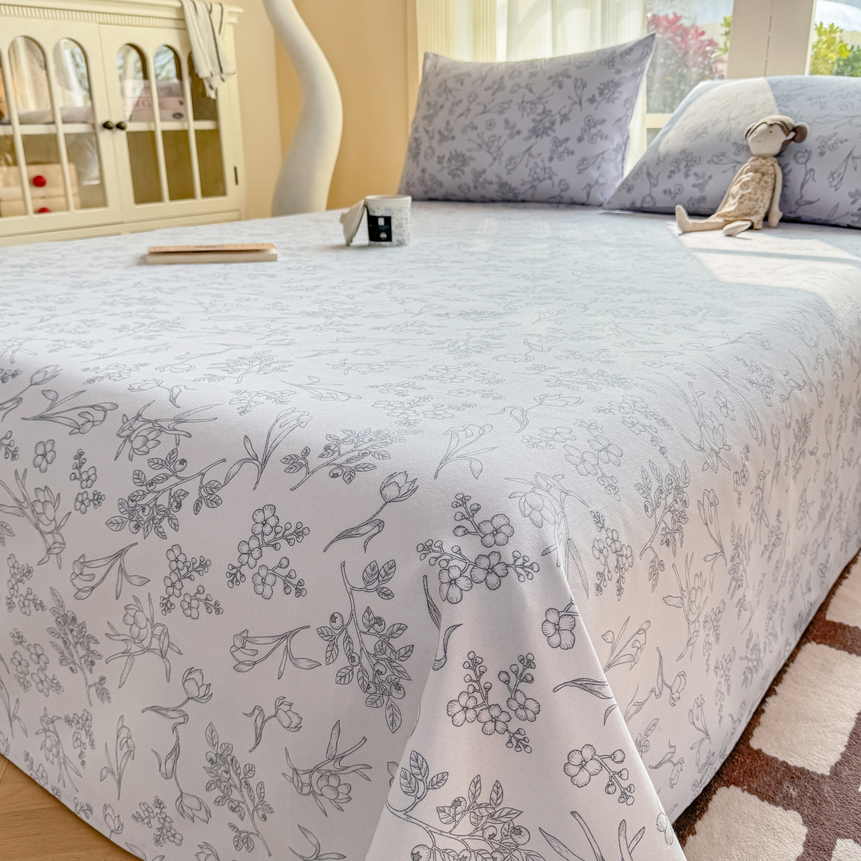 91家纺网 家纺一手货源 找家纺 康纳利 2026新款原棉老粗布透气印花床单 丛草