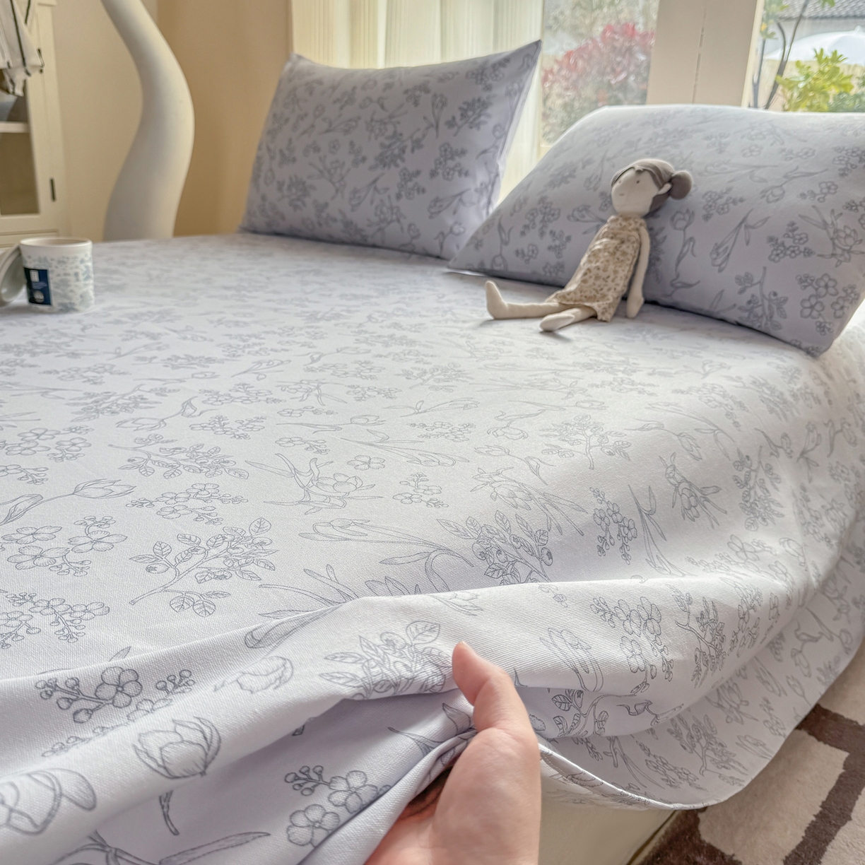 91家纺网 家纺一手货源 找家纺 康纳利 2026新款原棉老粗布透气印花床单 丛草