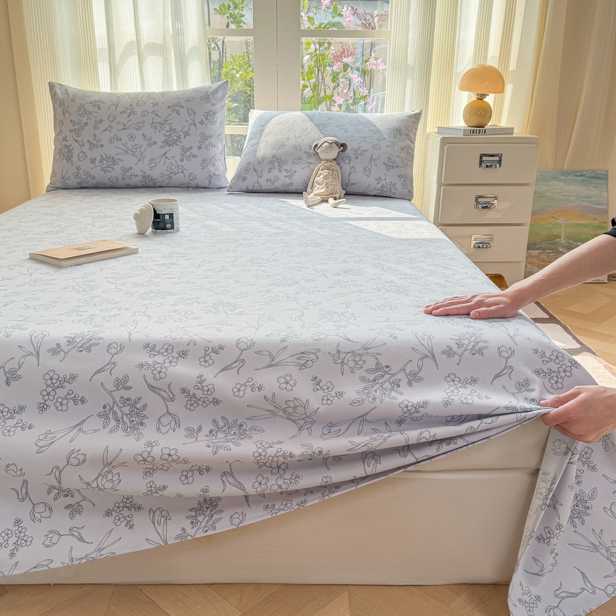 91家纺网 家纺一手货源 找家纺 康纳利 2026新款原棉老粗布透气印花床单 丛草