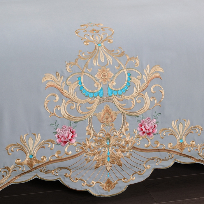 91家纺网 家纺一手货源 找家纺 慕她家纺 2026年磨毛亲肤棉婚庆四件套大红色刺绣结床上用品 盛世庄园 经典灰