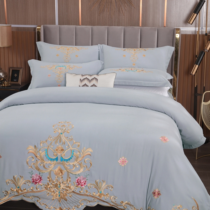 91家纺网 家纺一手货源 找家纺 慕她家纺 2026年磨毛亲肤棉婚庆四件套大红色刺绣结床上用品 盛世庄园 经典灰