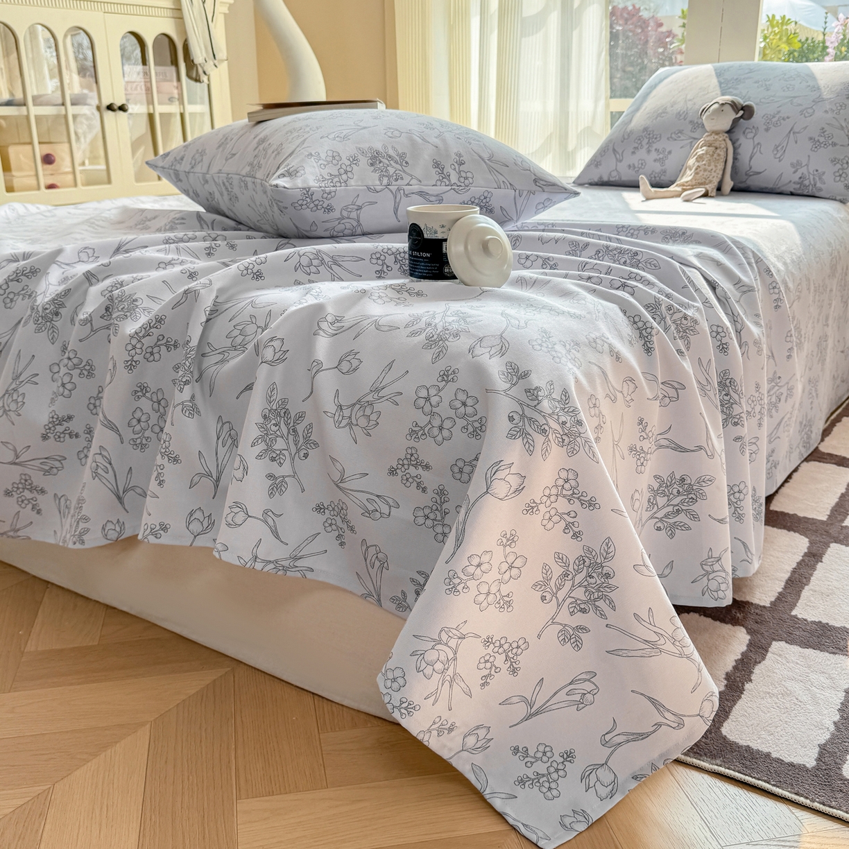 91家纺网 家纺一手货源 找家纺 康纳利 2026新款原棉老粗布透气印花床单 丛草