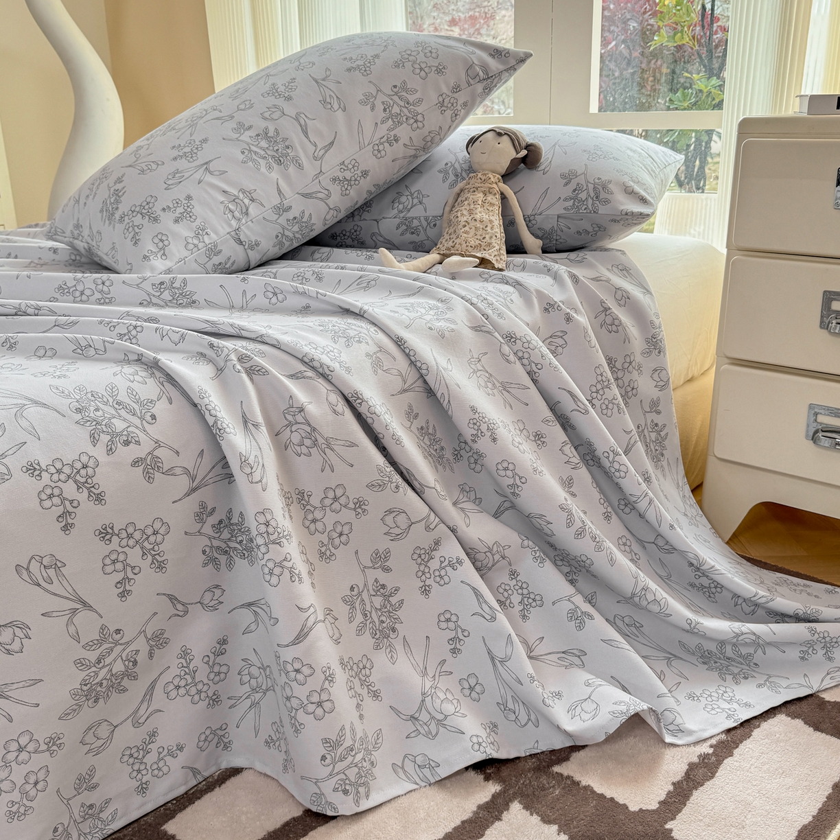 91家纺网 家纺一手货源 找家纺 康纳利 2026新款原棉老粗布透气印花床单 丛草