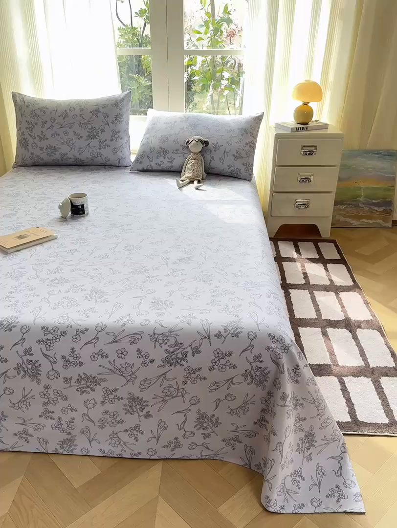 91家纺网 家纺一手货源 找家纺 康纳利 2026新款原棉老粗布透气印花床单 丛草