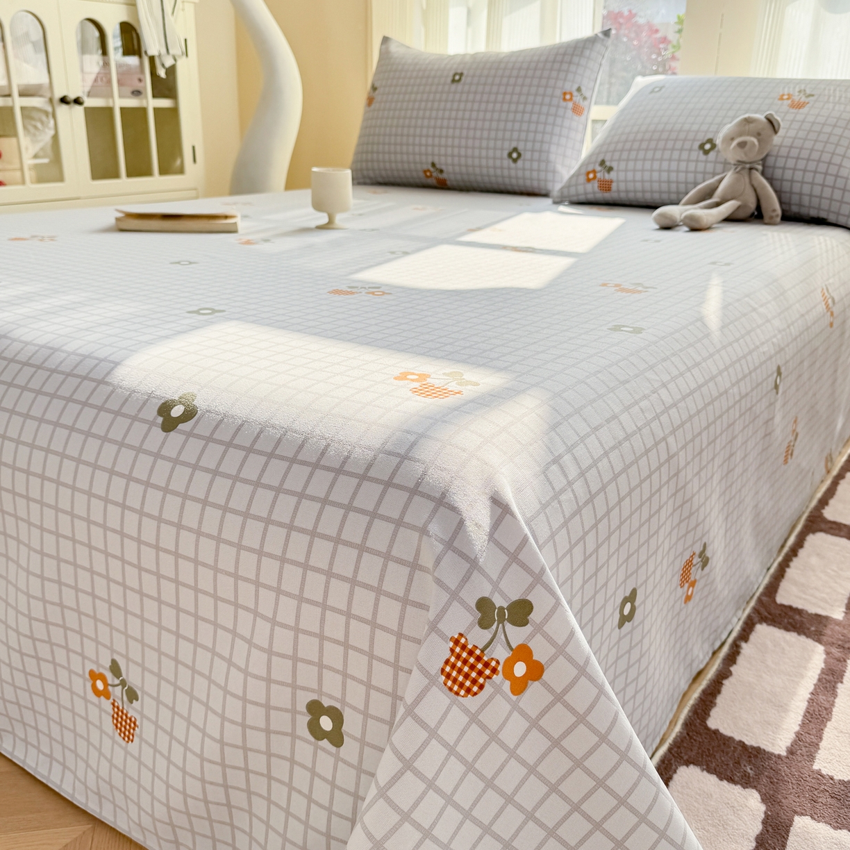 91家纺网 家纺一手货源 找家纺 康纳利 2026新款原棉老粗布透气印花床单 格间花事