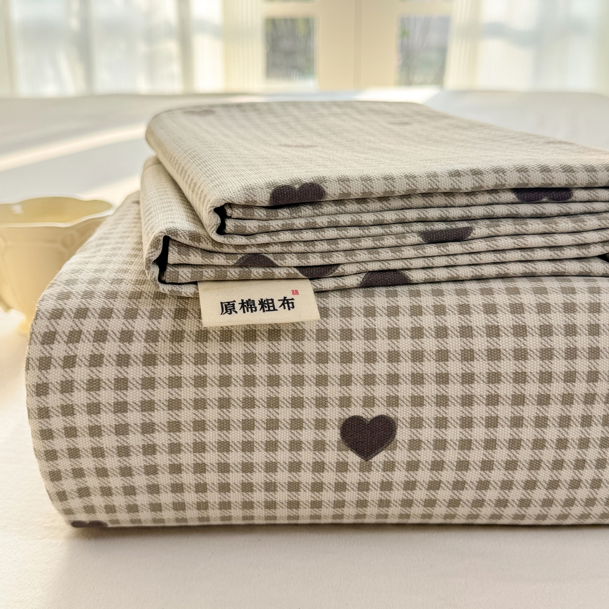 康纳利 2026新款原棉老粗布透气印花床单 格间心动