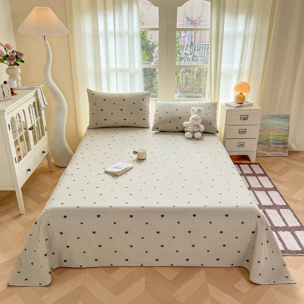 91家纺网 家纺一手货源 找家纺 康纳利 2026新款原棉老粗布透气印花床单 格间心动